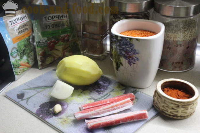 Suppe med crab stick og grønt - hvordan man kan lave mad med crab stick, en trinvis opskrift fotos m
