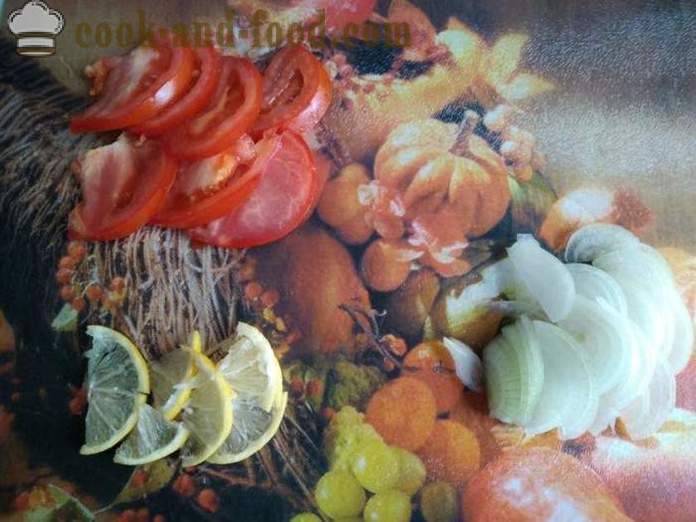 Makrel bagt med tomater og en citron i folie - ligesom bagt makrel med citron i ovnen, med en trin for trin opskrift fotos