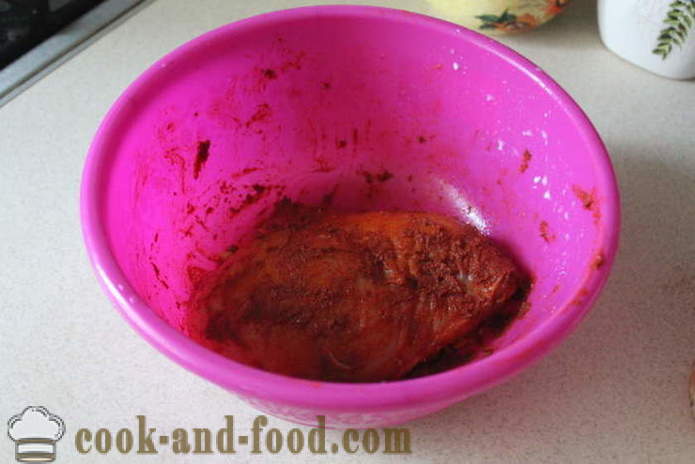 Hjem pastrami kylling i ovnen - hvordan man laver en kyllingebryst pastrami derhjemme, trin for trin opskrift fotos