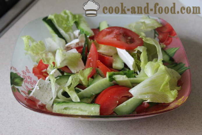 Vegetabilske salat med feta - hvordan man forbereder en salat med fetaost og grøntsager, med en trin for trin opskrift fotos