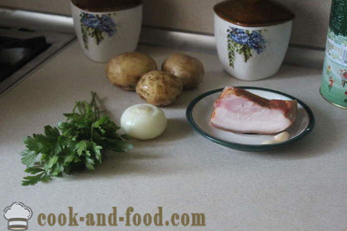 Velsmagende kartofler med hvidløg og bacon - hvordan at tilberede en lækker nye kartofler, en trin for trin opskrift fotos