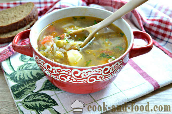 Suppe med dåse ærter og kål - hvordan man laver suppe med kål og ærter, en trin for trin opskrift fotos