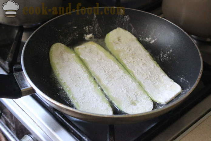Ruller af squash fyldt med - hvordan man laver lækre stegte zucchini i panden, en trin for trin opskrift fotos