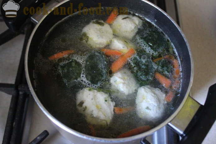 Spinat suppe med fløde og dumplings - hvordan koge suppe med spinat frosne, trin for trin opskrift fotos