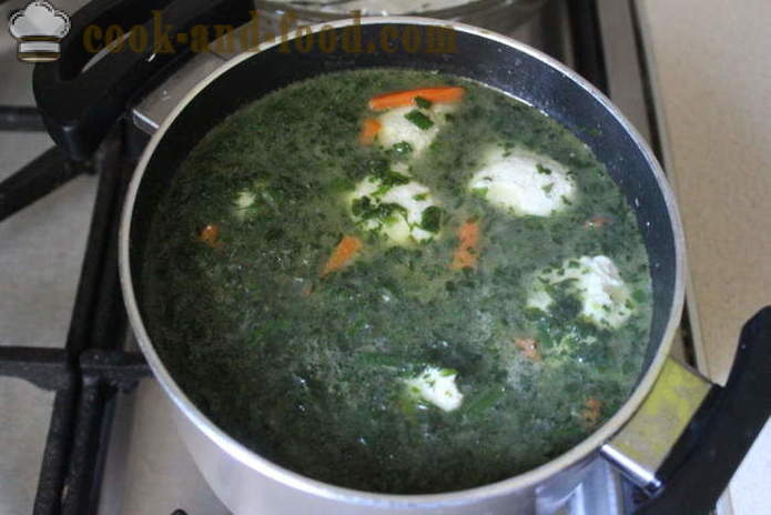 Spinat suppe med fløde og dumplings - hvordan koge suppe med spinat frosne, trin for trin opskrift fotos
