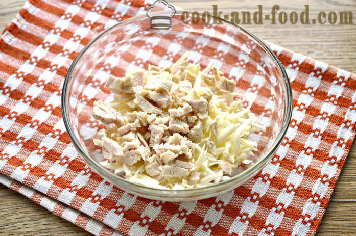 Salat med kylling og ost - hvordan man kan tilberede kylling salat med smeltet ost, en trin for trin opskrift med fotos og video