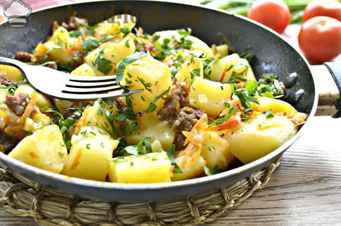 Kartofler stuvet med kød og grøntsager - hvordan man tilbereder lækre kartofler i en stegepande, en trin for trin opskrift fotos