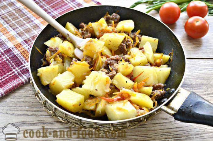 Kartofler stuvet med kød og grøntsager - hvordan man tilbereder lækre kartofler i en stegepande, en trin for trin opskrift fotos