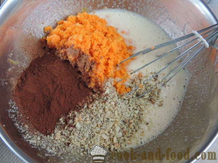 Den nemmeste chokolade gulerodskage med vegetabilsk olie - hvordan man kan lave mad gulerod kage i ovnen, med en trin for trin opskrift fotos