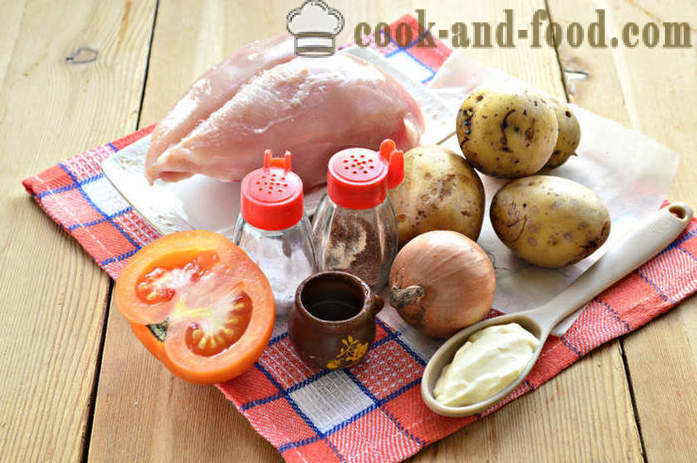 Bagte kartofler med kylling og tomat - hvordan til at bage kylling i ovnen med kartofler, en trin for trin opskrift fotos