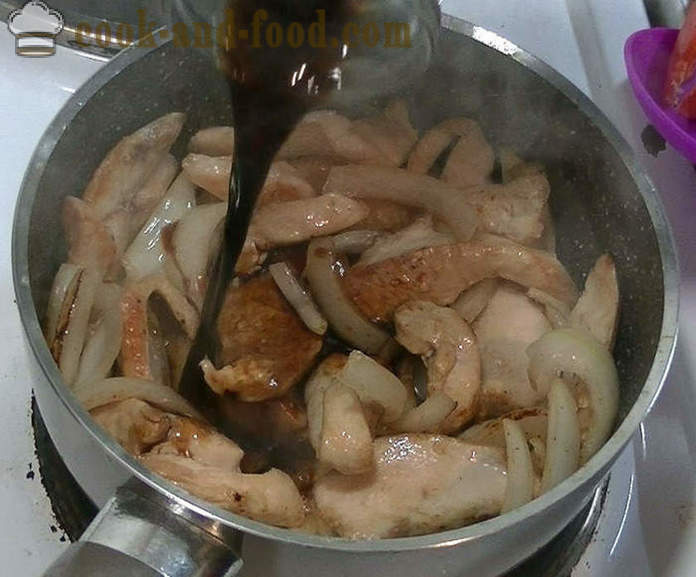 Kyllingebryst i kinesisk sojasovs - hvordan man kan tilberede kylling i en kinesisk sauce, en trin for trin opskrift fotos