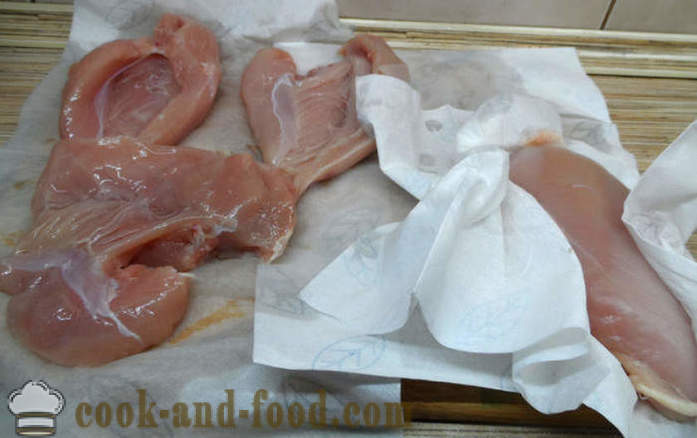 Ubehandlede jerked kyllingebryst derhjemme - hvordan man kan gøre jerked kylling derhjemme, trin for trin opskrift fotos