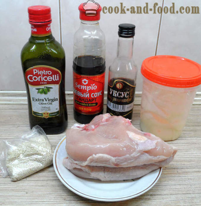 Lækker kylling med sesam og soya - både lækker at tilberede kylling i ovnen, med en trin for trin opskrift fotos