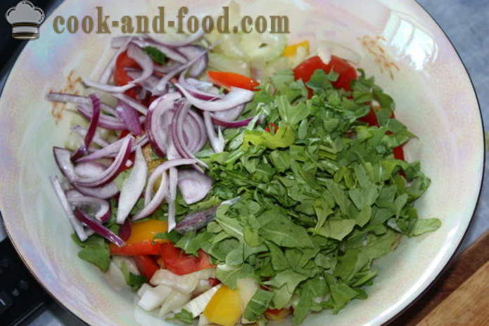 Salat med grøntsager og mozzarella - hvordan man laver en salat med grøntsager og ost, med en trin for trin opskrift fotos