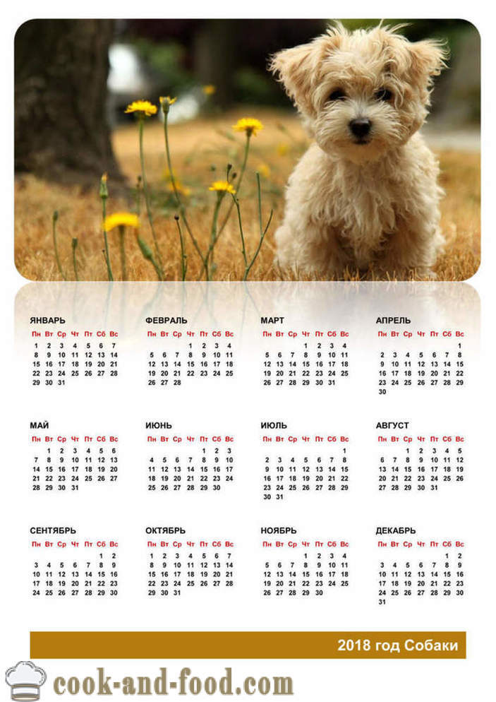 Kalender 2018 - Year of the Dog på den østlige kalender: download gratis julekalender med hunde og hvalpe.