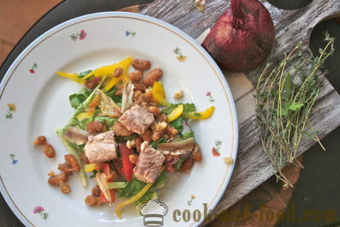 Fransk salat Niçoise klassiker - med tun og bønner, hvordan man forbereder en salat med tun, trin for trin opskrift fotos