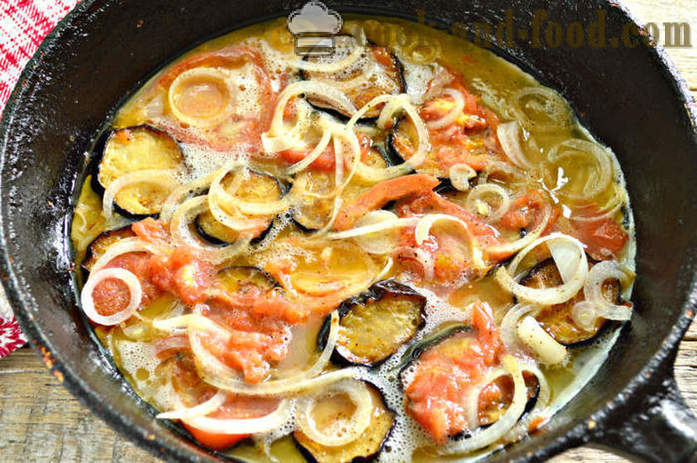 Omelet med auberginer og tomater - hvordan man forbereder stegt aubergine med æg og tomater, en trin for trin opskrift fotos