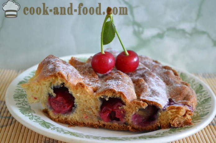 Cherry pie-snegl på kefir - hvordan man laver en kage med kirsebær-snegl, en trin for trin opskrift fotos