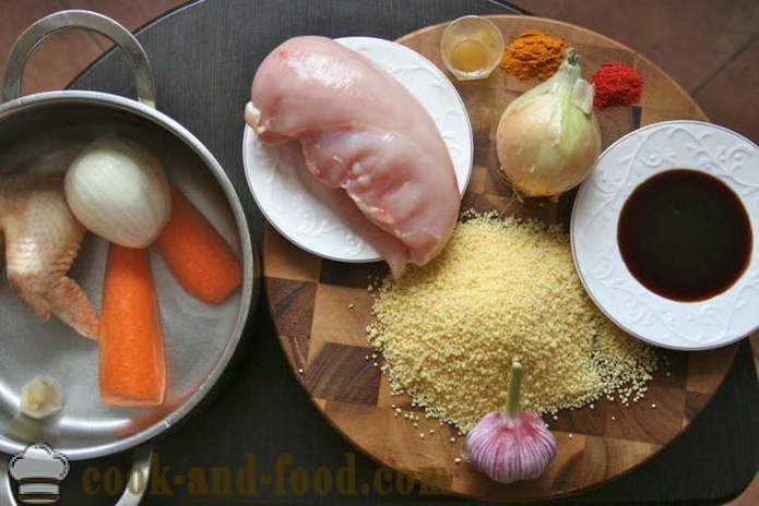 Lækker couscous med kylling opskrift - hvordan man kan tilberede couscous i en gryde, med en trin for trin opskrift fotos