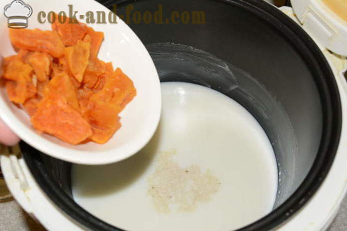 Lækker risengrød med mælk i multivarka - hvordan man kan brygge ris mælk grød, en trin for trin opskrift fotos