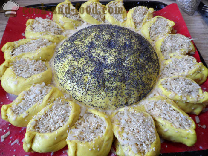 Kød snack-kage Solsikke - hvordan man laver en gær kage, solsikke, trin for trin opskrift fotos