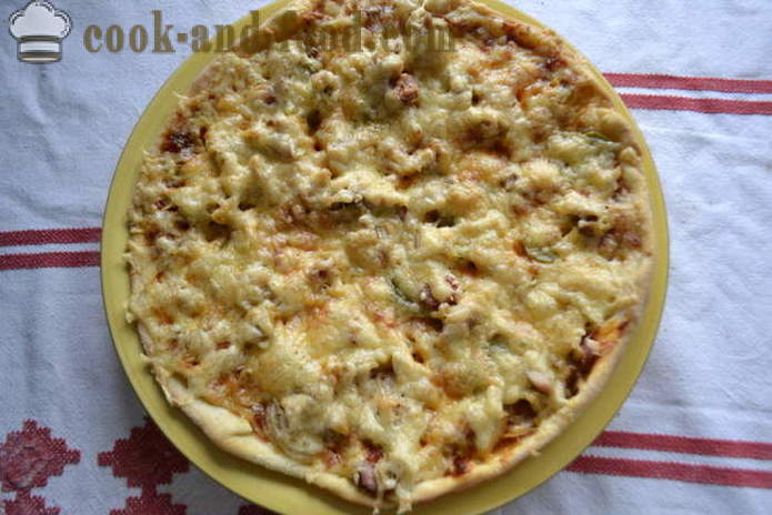 Blød og tynd pizza uden gær i ovnen - hvordan man forbereder usyret pizza derhjemme, trin for trin opskrift fotos