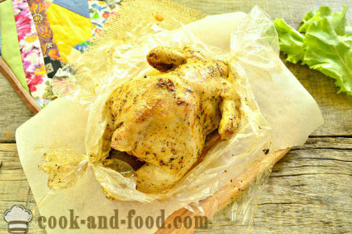 Kylling bagt i ærmet helt - hvordan til at bage kylling i ovnen, med en trin for trin opskrift fotos