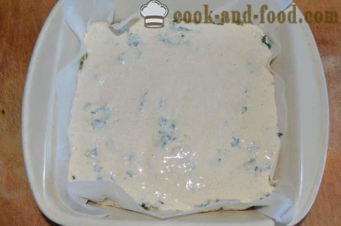 Hurtig fyldstof kage på yoghurt med spinat, æg og grønne løg - hvordan man forbereder gelé kage med kefir, en trin for trin opskrift fotos