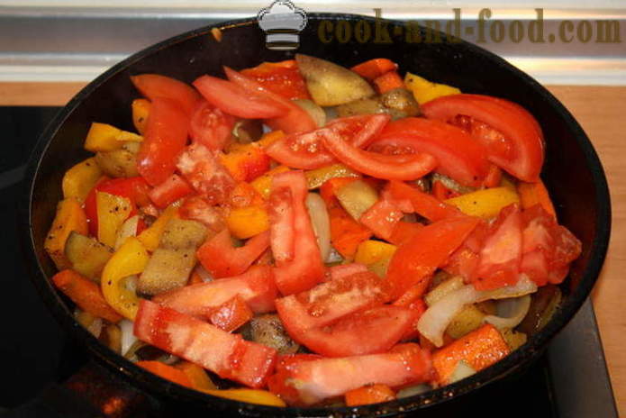 Brændende varm vegetabilske salat med aubergine - hvordan man laver en varm vegetabilske salat, poshagovіy opskrift med et foto
