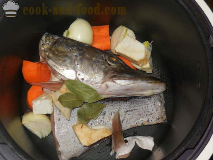 En simpel opskrift på fiskesuppe fra Pike mål multivarka - hvordan man laver suppe fra gedde hoved hjem, trin for trin opskrift fotos