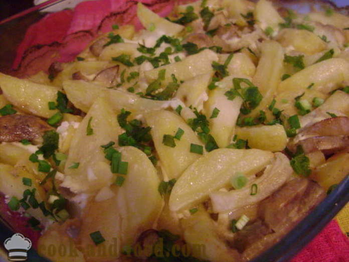 Kartofler bagt i ovnen med svampe og creme fraiche - hvordan lækker bagte kartofler i ovnen, med en trin for trin opskrift fotos