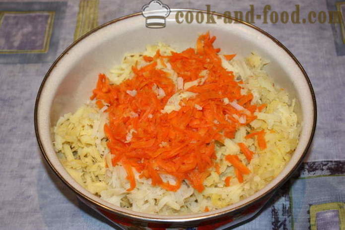 Kartoffel bøffer med løg og gulerødder - hvordan man kan tilberede en kartoffel bøffer kogte kartofler, med en trin for trin opskrift fotos