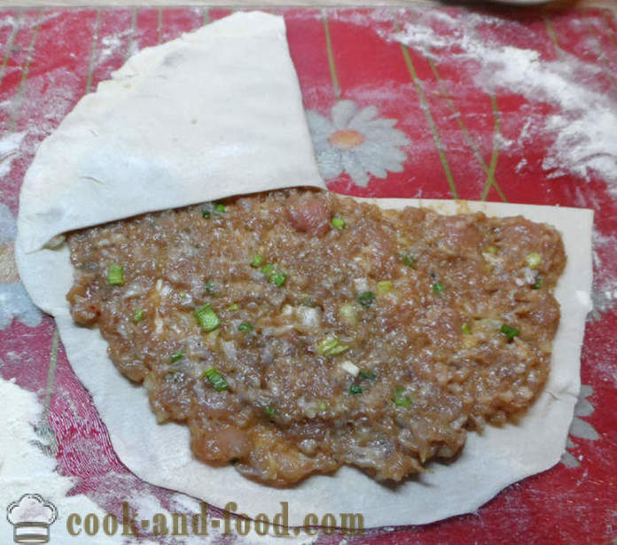 Kinesiske puff kager med kød og løg - hvordan man laver kinesisk kage, skridt for skridt opskrift fotos