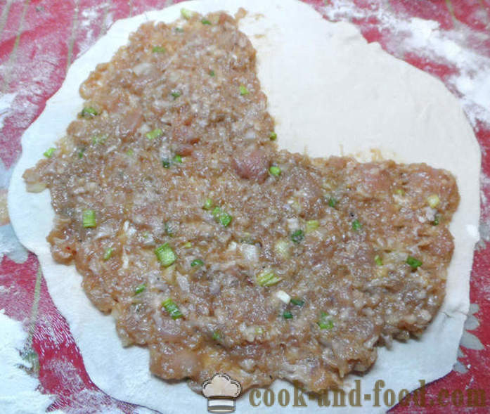 Kinesiske puff kager med kød og løg - hvordan man laver kinesisk kage, skridt for skridt opskrift fotos