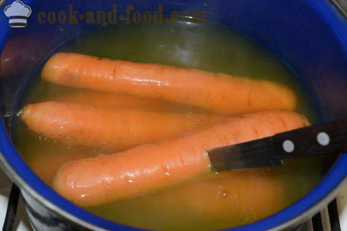 Hvordan til at lave mad gulerod salat og russisk salat - hvordan at koge gulerødder i en gryde, med en trin for trin opskrift fotos