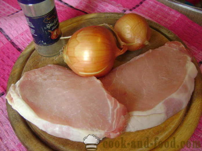 Svinekød escalope med løg - hvordan man laver escalope af svinekød, med en trin for trin opskrift fotos