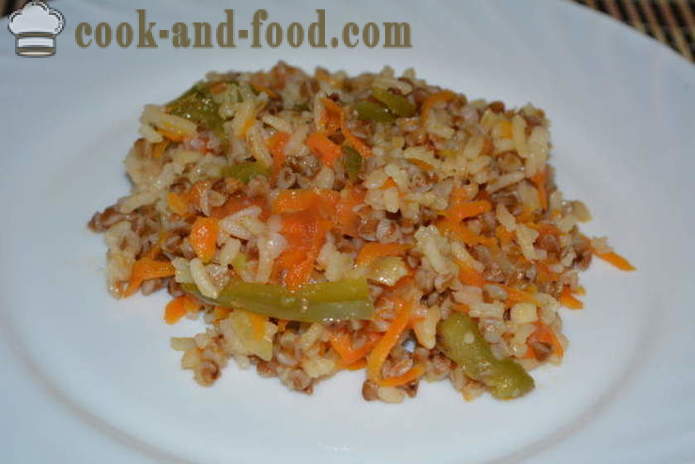 Kasha: Boghvede med ris og grøntsager på en pande - hvordan man kan tilberede boghvede med ris garniture sammen, trin for trin opskrift fotos