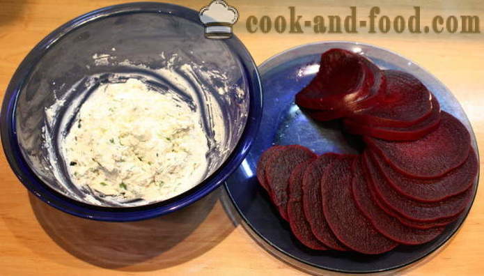 Layered salat af roer med gedeost og hvidløg - hvordan man laver en salat af roer lag, en trin for trin opskrift fotos