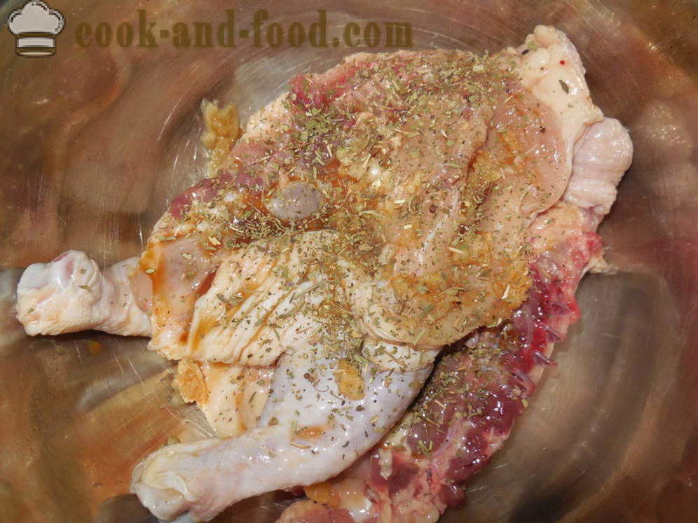 Kylling tobak multivarka - hvordan man laver en kylling i tobak multivarka-komfur, en trin for trin opskrift fotos