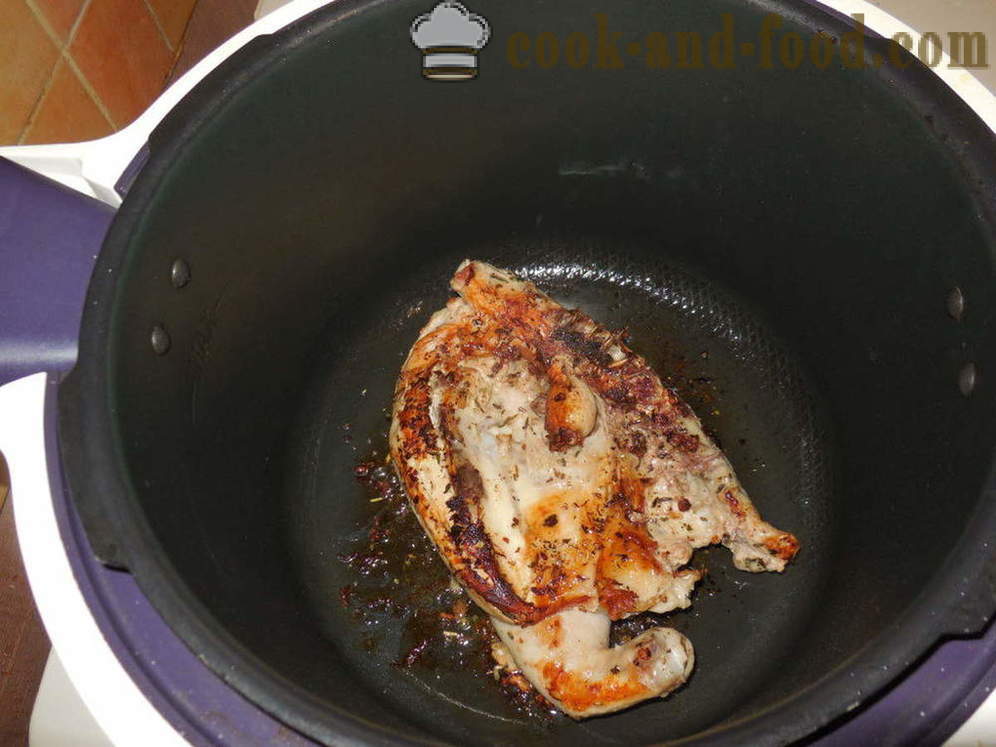 Kylling tobak multivarka - hvordan man laver en kylling i tobak multivarka-komfur, en trin for trin opskrift fotos