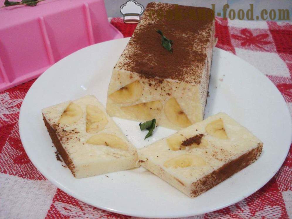 Curd dessert med gelatine og banan uden bagning - hvordan man laver cheesecake dessert med gelatine, en trin for trin opskrift fotos