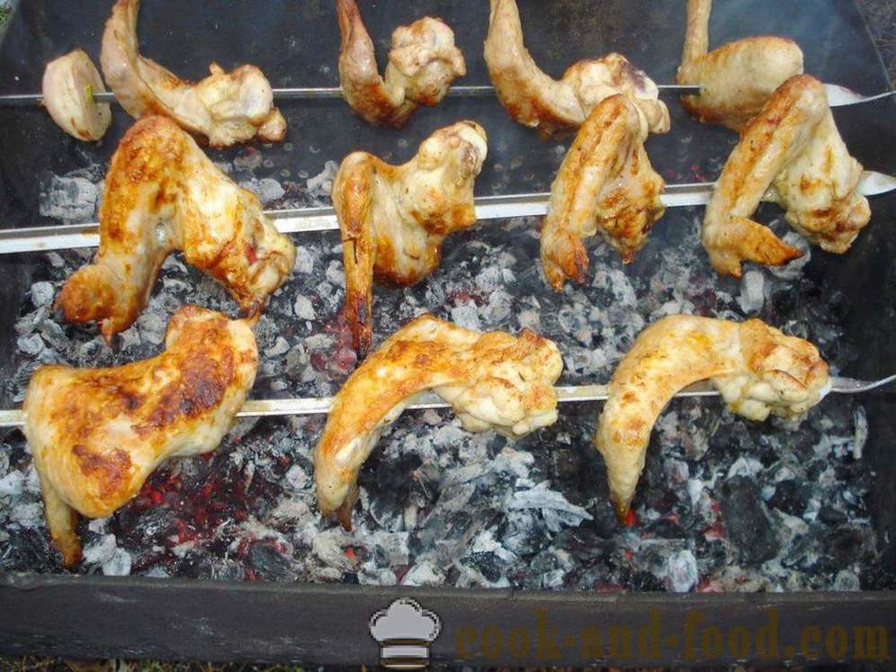 Skewers af kyllingevinger - hvordan man tilbereder skewers kyllingevinger, en trin for trin opskrift fotos