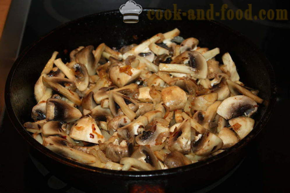 Bagte kartofler med svampe i fløde sauce - hvordan man kan lave mad kartofler med svampe i ovnen, med en trin for trin opskrift fotos