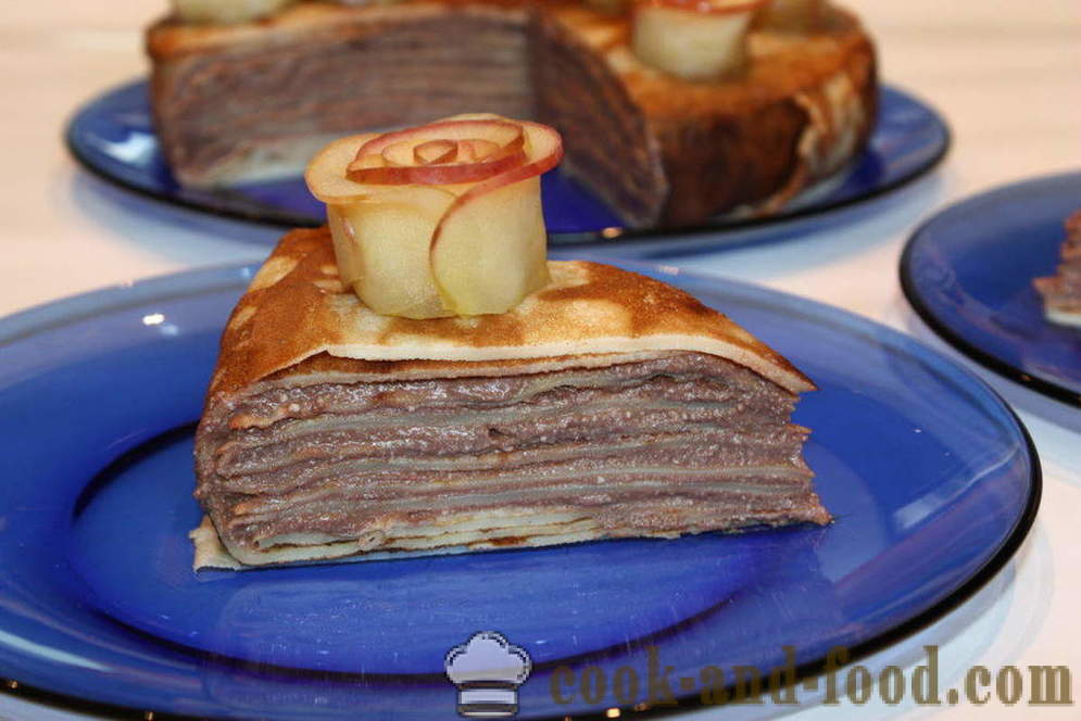 Pandekage kage med flødeost og æble roser - hvordan man laver en pandekage kage med ostemasse, en trin for trin opskrift fotos