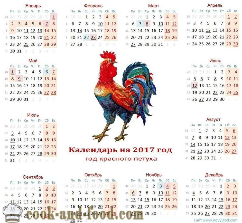 Kalender for 2017 år af Rooster: download gratis julekalender med haner