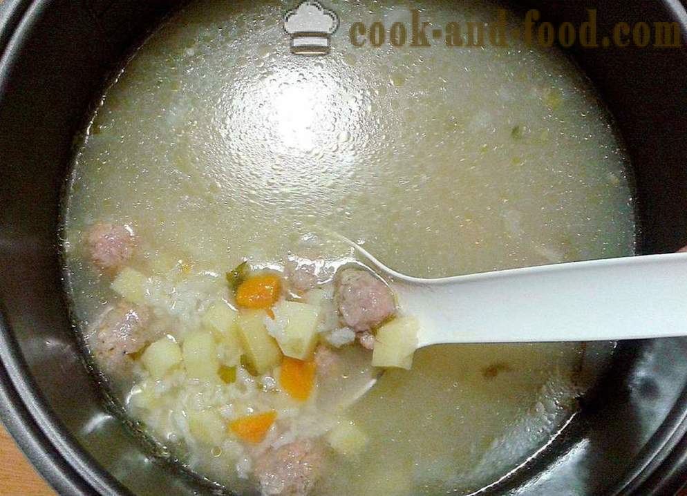 Enkel suppe med kødboller og ris - hvordan man laver suppe med kødboller i multivarka, trin for trin opskrift fotos
