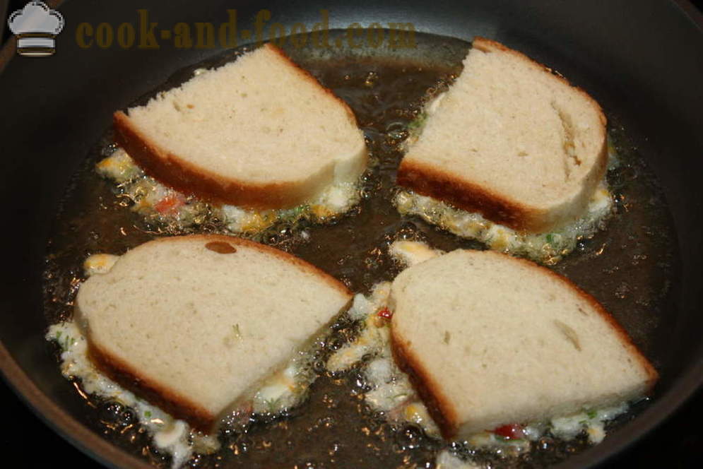 Hot sandwich med ost og æg - hvordan man laver varme sandwich i panden, en trin for trin opskrift fotos