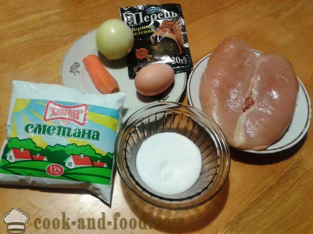 Koteletter af kyllingebryst med creme fraiche - hvordan man laver hakket kyllingebryst koteletter, skridt for skridt opskrift fotos