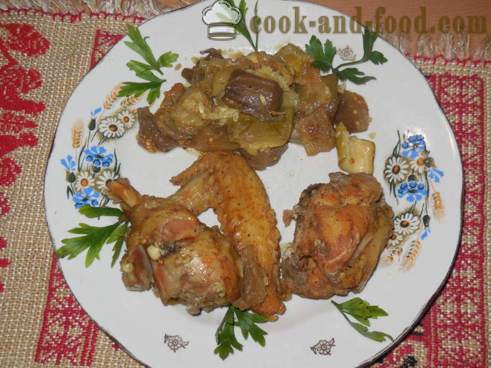 Braiseret kylling i puljen i ovnen i egen saft - hvordan til at bage kylling i puljen med grøntsager, en trin for trin opskrift fotos
