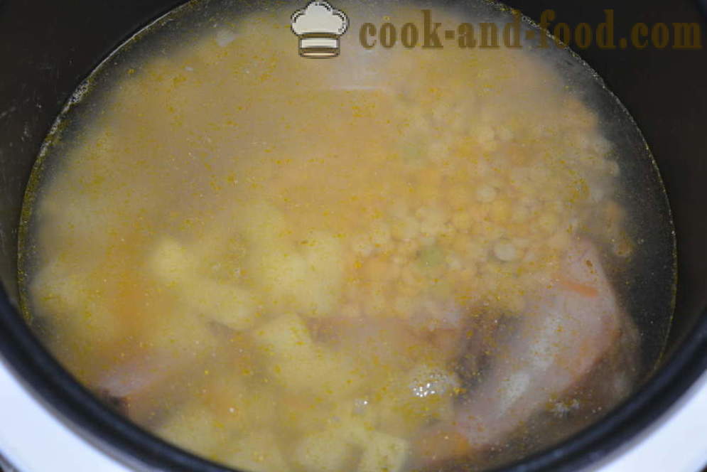 Ært suppe med røget - hvordan man laver ærtesuppe med røget ribben i multivarka, skridt for skridt opskrift fotos